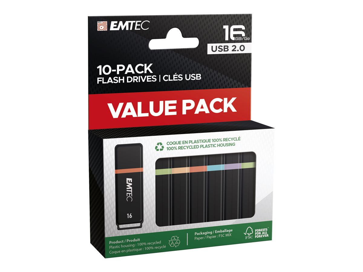 10 EMTEC USB-Sticks Flash Drives rot, gelb, blau, grün, lila 16 GB