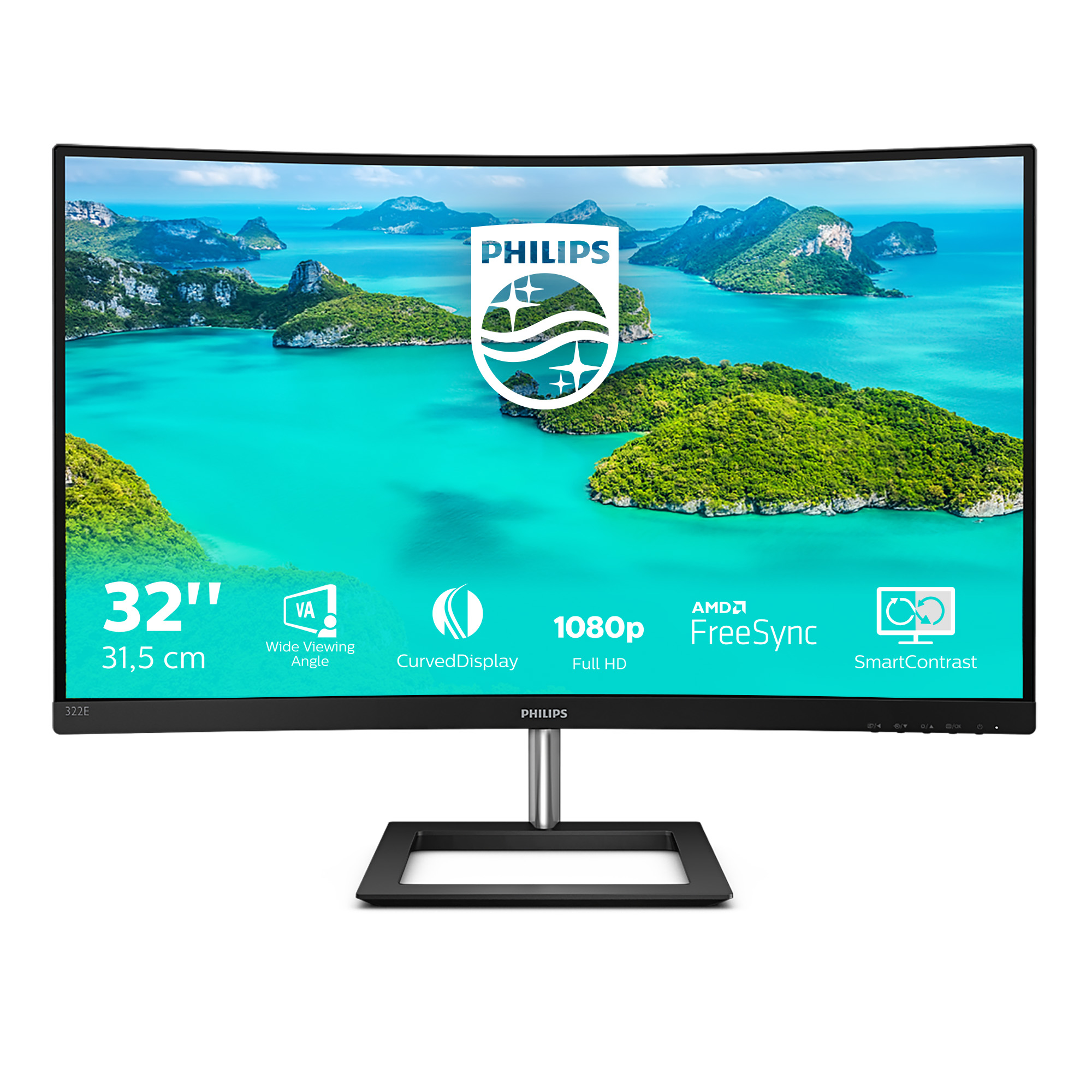 81,3cm32 1920x1080 Philips Eline 322E1C Curved 169 4ms HDMI VGA DisplayPort VESA Full HD Black Silver