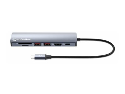 MANHATTAN USB-C PD 7-in-1 Dockingstation USB-C auf 1xHDMI 4K60Hz 2xUSB-A 10 Gbit/s 1xUSB-C PD 100 W 1xGb-RJ45 SD/MicroSD-Kartenleser