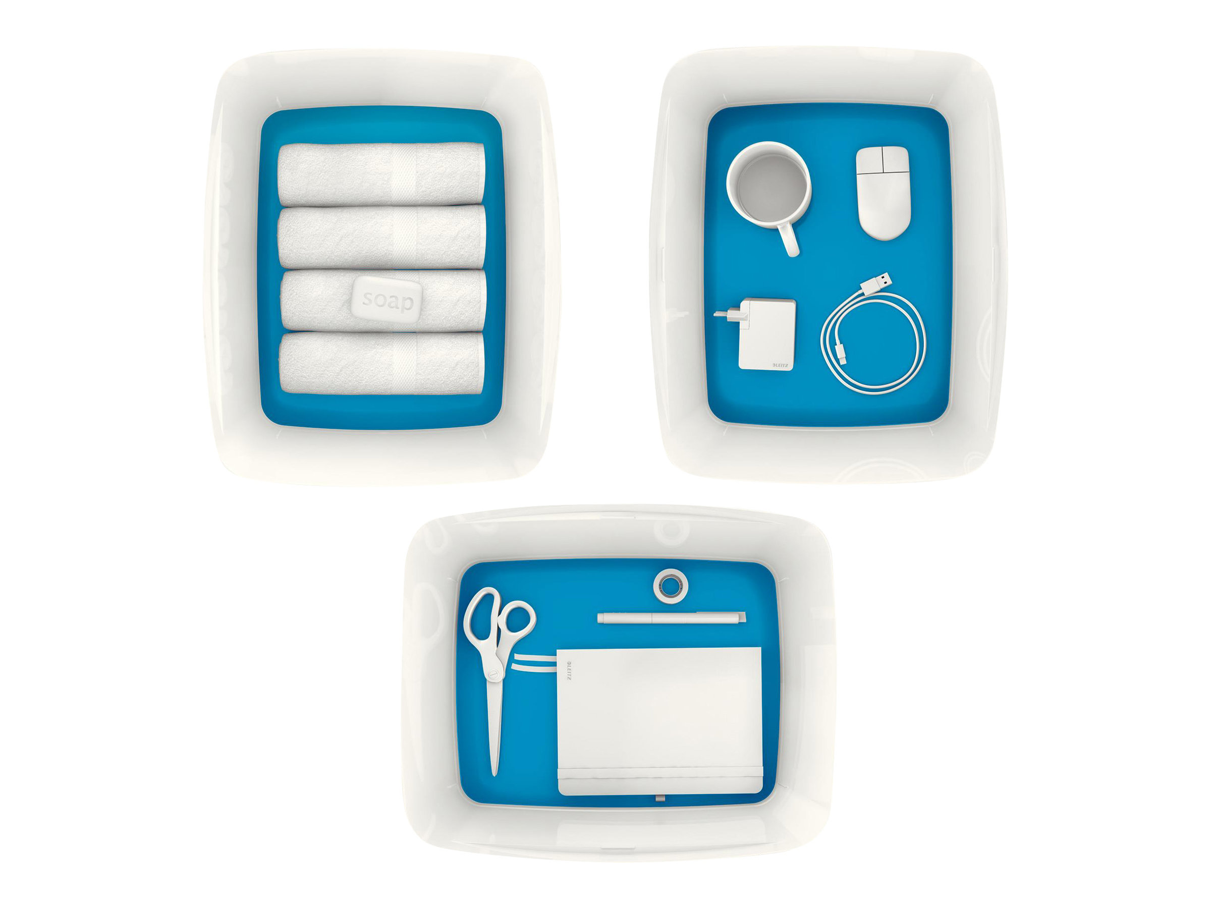 LEITZ MyBox Aufbewahrungsbox 18,0 l perlweiss/blau 38,5 x 31,8 x 19,8 cm