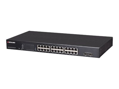 INTELLINET 24-Port PoE Gigabit Switch Web-Managed 2 GBIC SFP Ports Ausgangsleistung bis zu 30 Watt pro Port PoE+ IEEE 802.3at/af INTELLINET 24-Port PoE Gigabit Switch Web-Managed 2 GBIC SFP Ports Ausgangsleistung bis zu 30 Watt pro Port PoE+ IEEE 802.3at/af