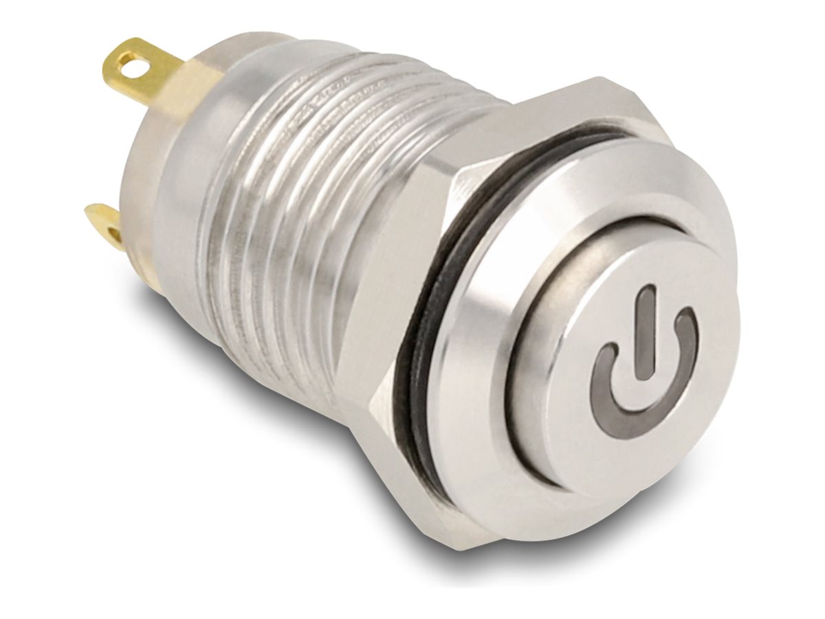 Drucktaster zum Einbau 12 mm 4 x Loetanschluss LED rot Powersymbol