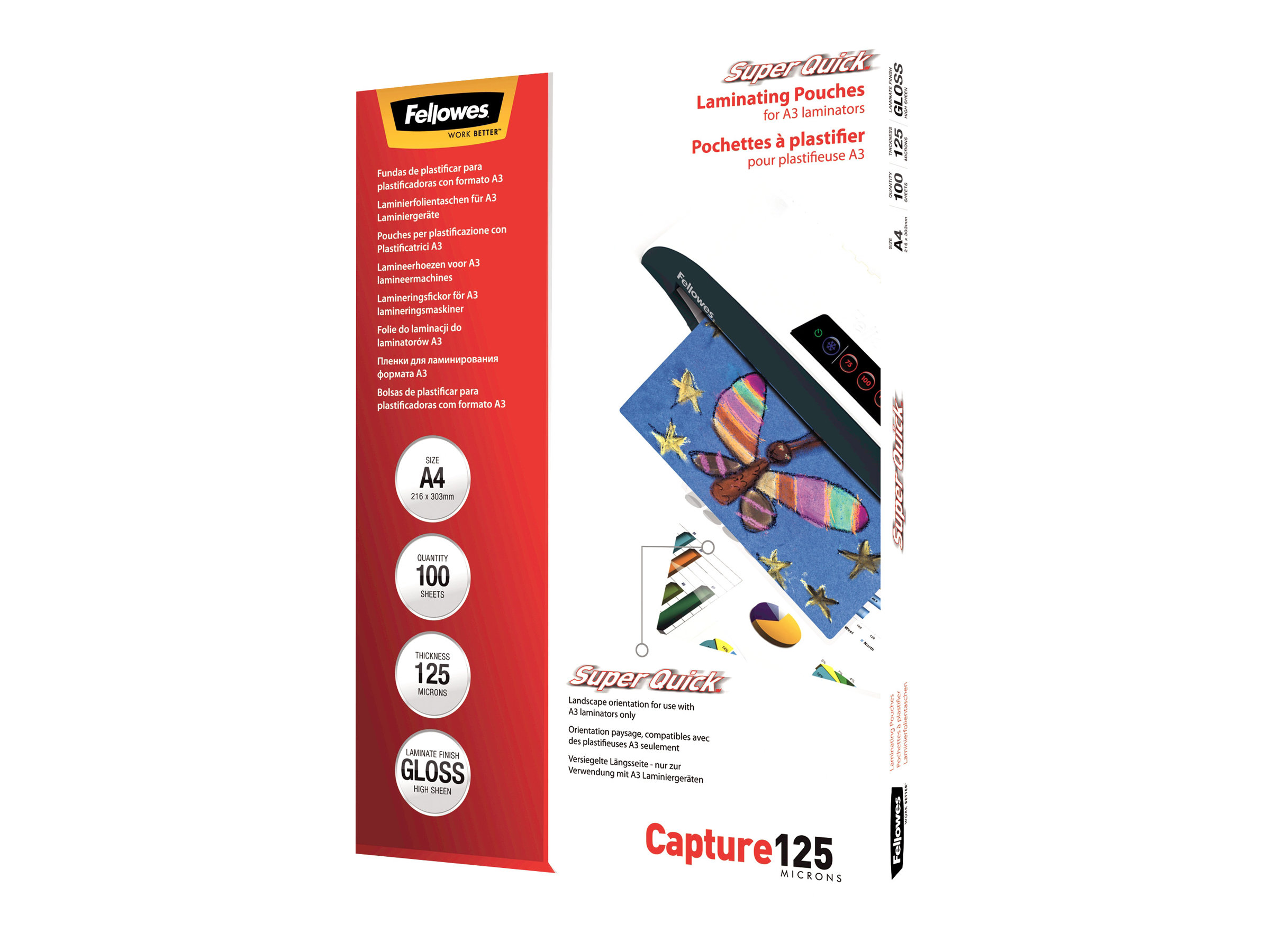 100 Fellowes Capture125 SuperQuick Laminierfolien glänzend für A4 125 micron