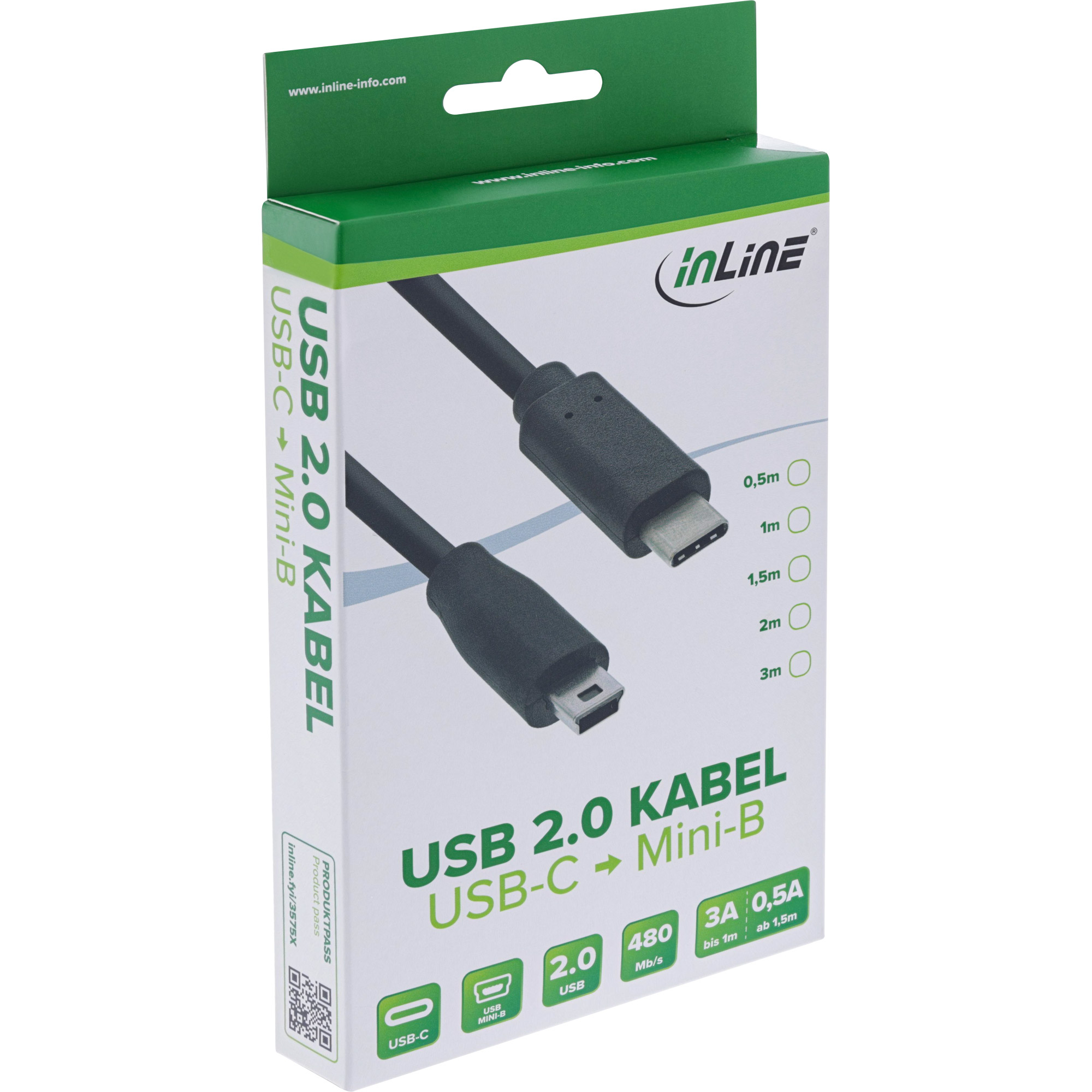 INLINE USB 2.0 Kabel Typ C an Mini-B 5pol. Stecker Stecker schwarz 2m