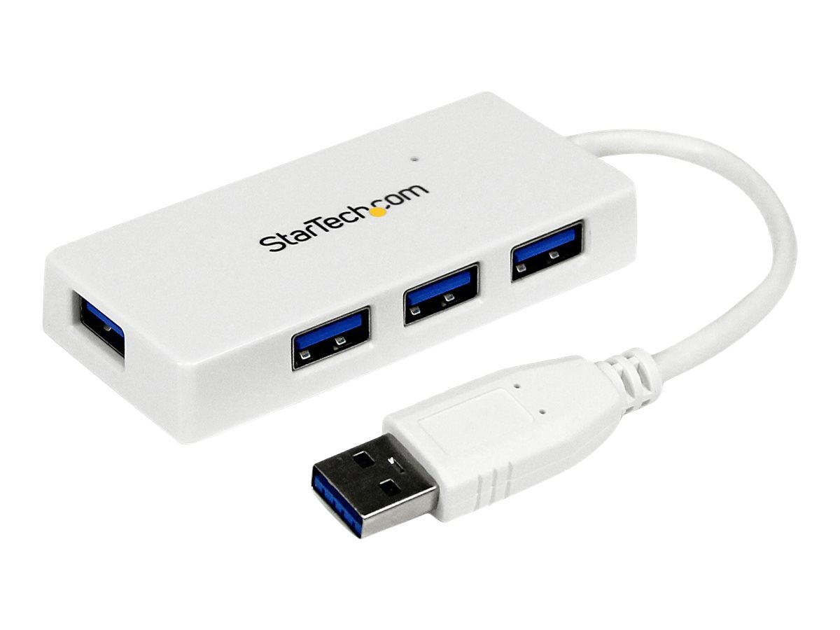 STARTECHCOM 4 Port USB 30 SuperSpeed Hub Weiss Portabler externer Mini USB Hub mit eingebautem Kabel