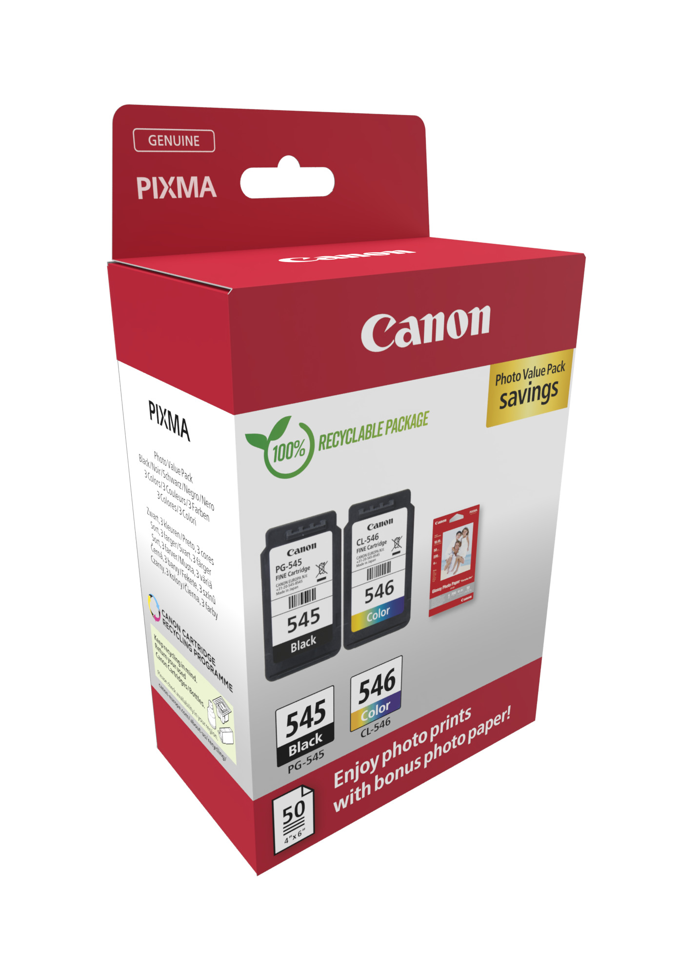Canon PG-545 CL-546 Fotopapier Value Pack Schwarz Farbe