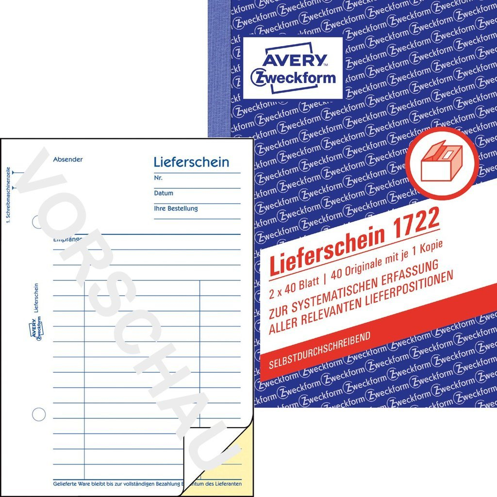 AVERY Zweckform Lieferschein Formularbuch 1722 AVERY Zweckform Lieferschein Formularbuch 1722