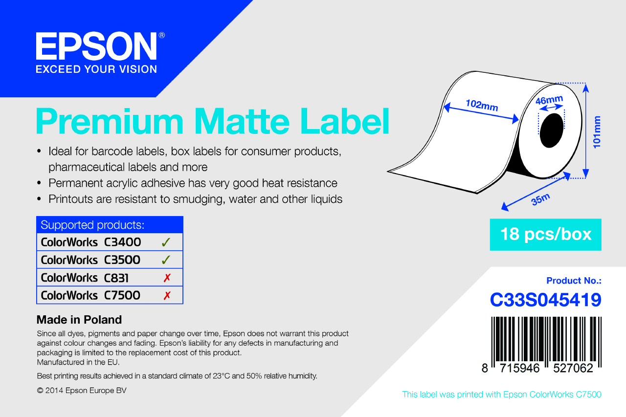 C33S045419 EPSON Etikettenrolle 102mm 35