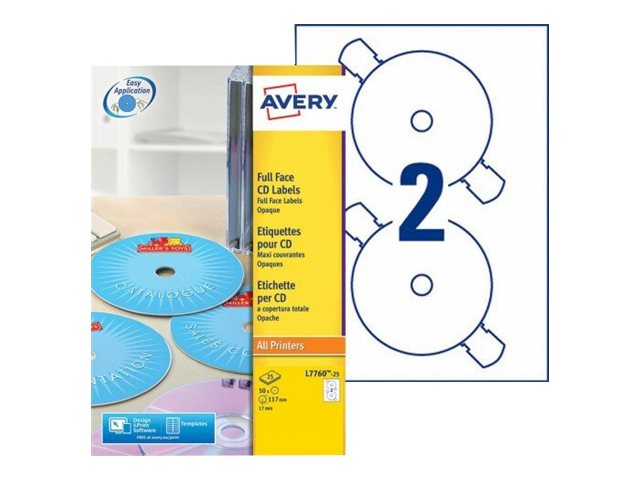 50 AVERY Zweckform CD-Etiketten L7760-25 weiss