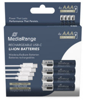4 MediaRange USB-Akkus mit Ladekabel Micro AAA 500 mAh 4 MediaRange USB-Akkus mit Ladekabel Micro AAA 500 mAh