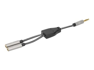 MANHATTAN Kopfhörer Y-Kabel mit Aux 3,5mm Klinkenstecker auf 2 x Buchse 15cm vergoldete Kontakte geflochtenes Nylon schwarz/silber MANHATTAN Kopfhörer Y-Kabel mit Aux 3,5mm Klinkenstecker auf 2 x Buchse 15cm vergoldete Kontakte geflochtenes Nylon schwarz/silber