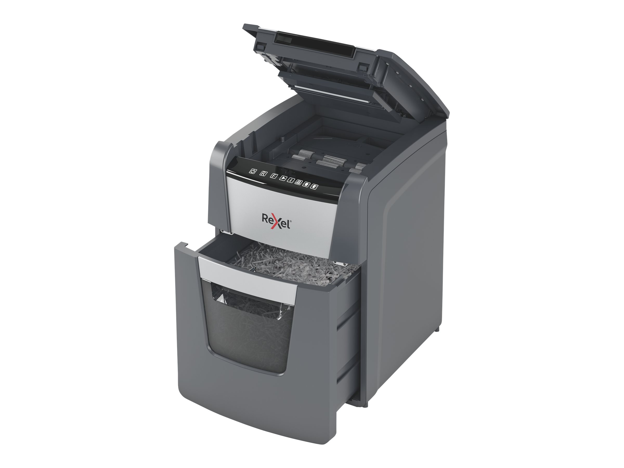 Rexel Optimum AutoFeed+100X Aktenvernichter mit Partikelschnitt P-4, 4 x 28 mm, bis 100 Blatt, schwarz Rexel Optimum AutoFeed+100X Aktenvernichter mit Partikelschnitt P-4, 4 x 28 mm, bis 100 Blatt, schwarz