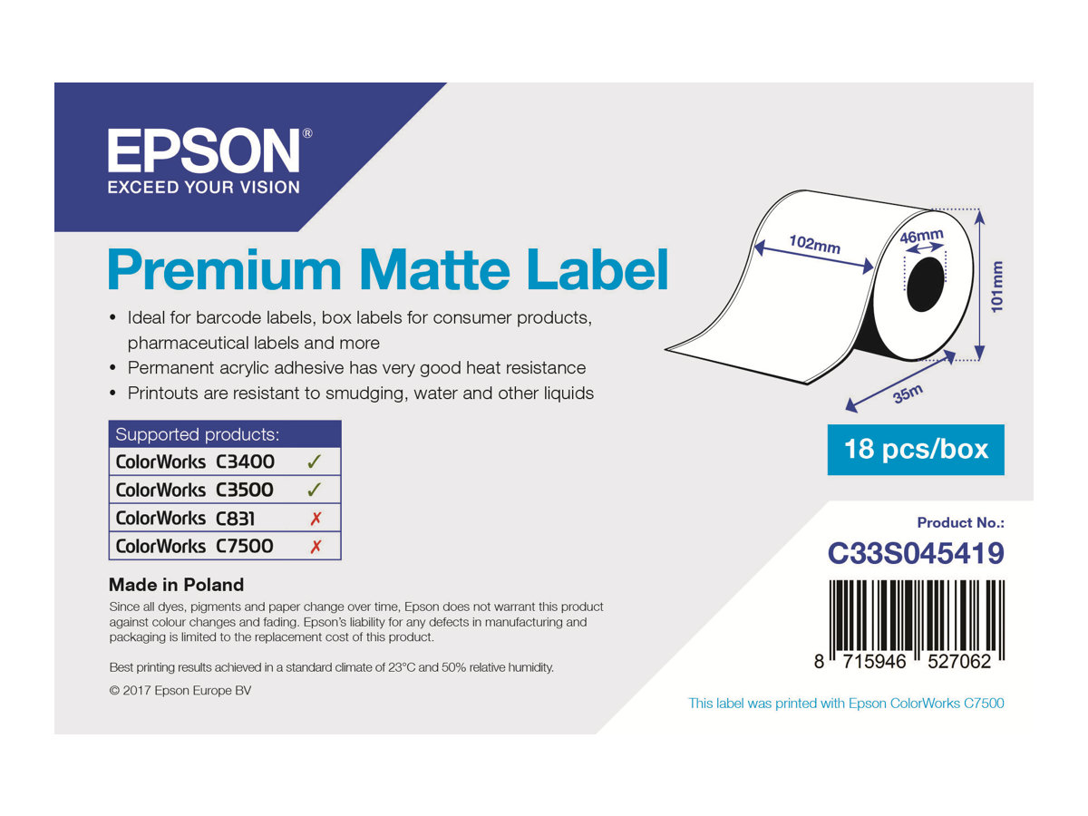 C33S045419 EPSON Etikettenrolle 102mm 35 C33S045419 EPSON Etikettenrolle 102mm 35