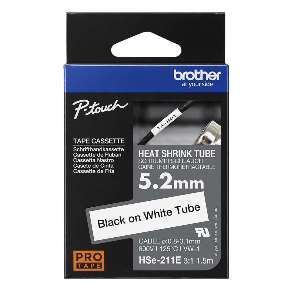 Brother HSe-211E Schrumpfschlauchkassette Schwarz-Weiß 5,2 mm