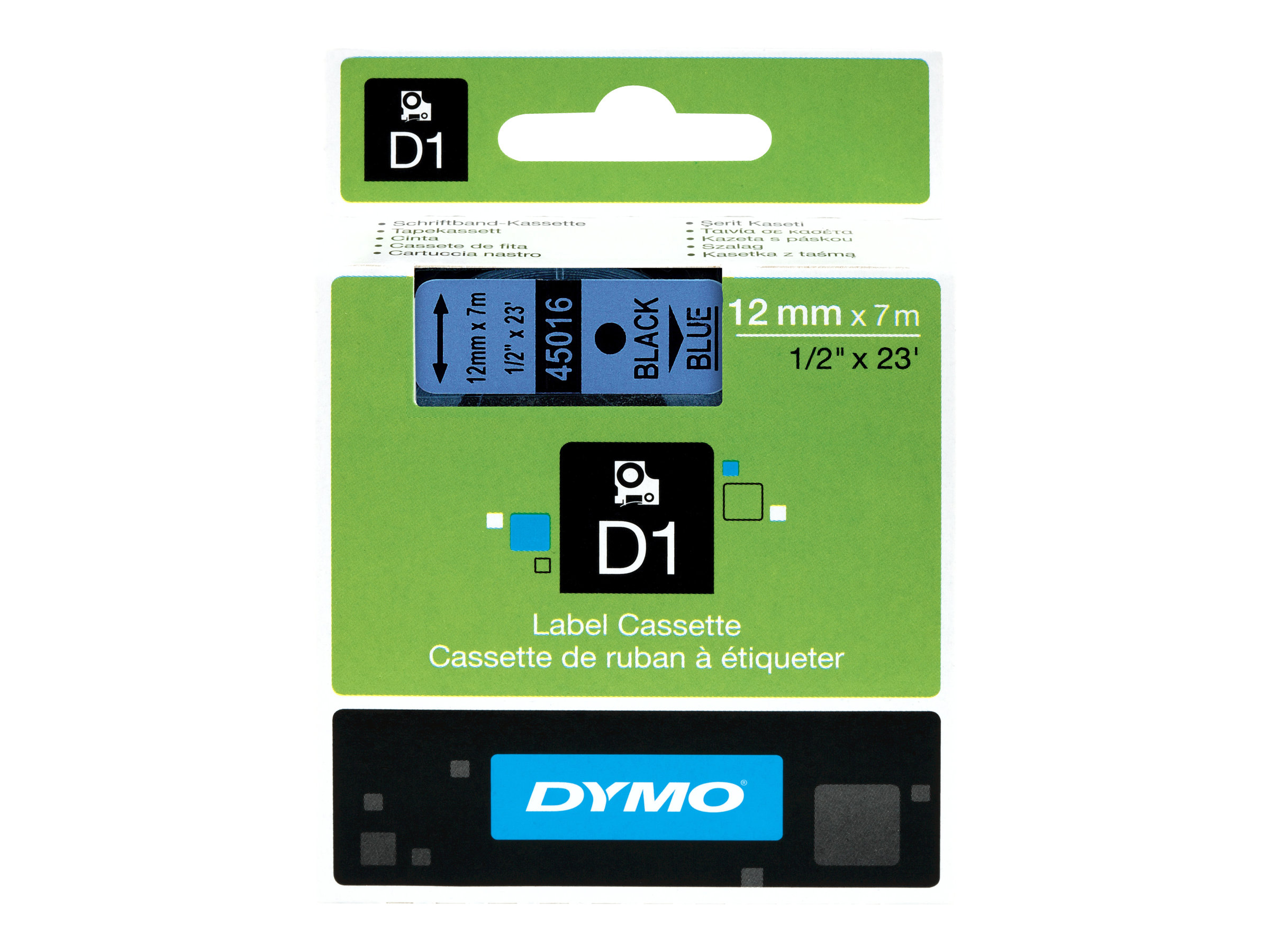 DYMO Schriftband D1 45016 S0720560, 12 mm schwarz auf blau