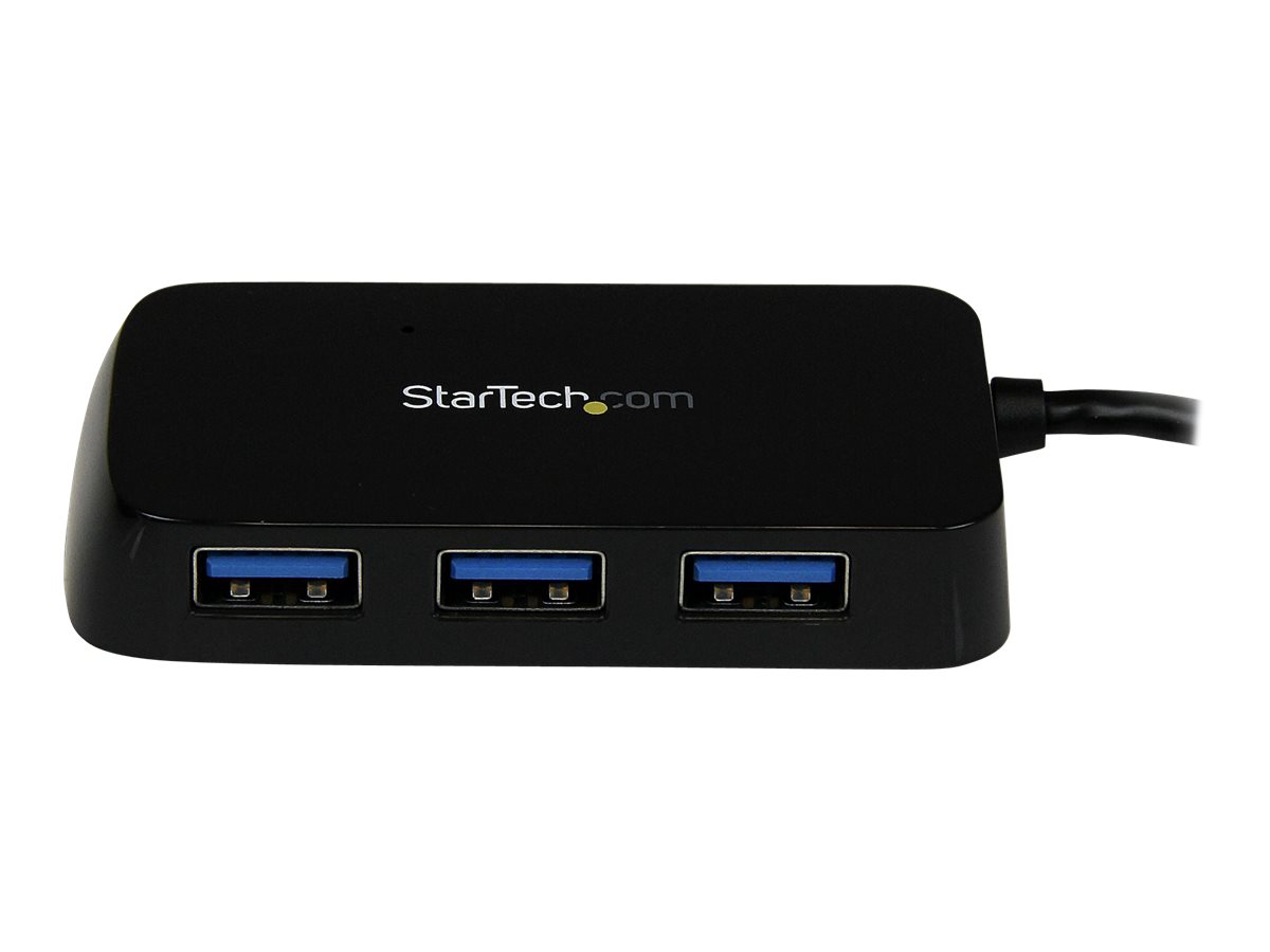 StarTech.com 4 Port USB 3.0 SuperSpeed Hub - Schwarz - Portabler externer Mini USB Hub mit eingebautem Kabel - Hub - 4 Anschlüsse