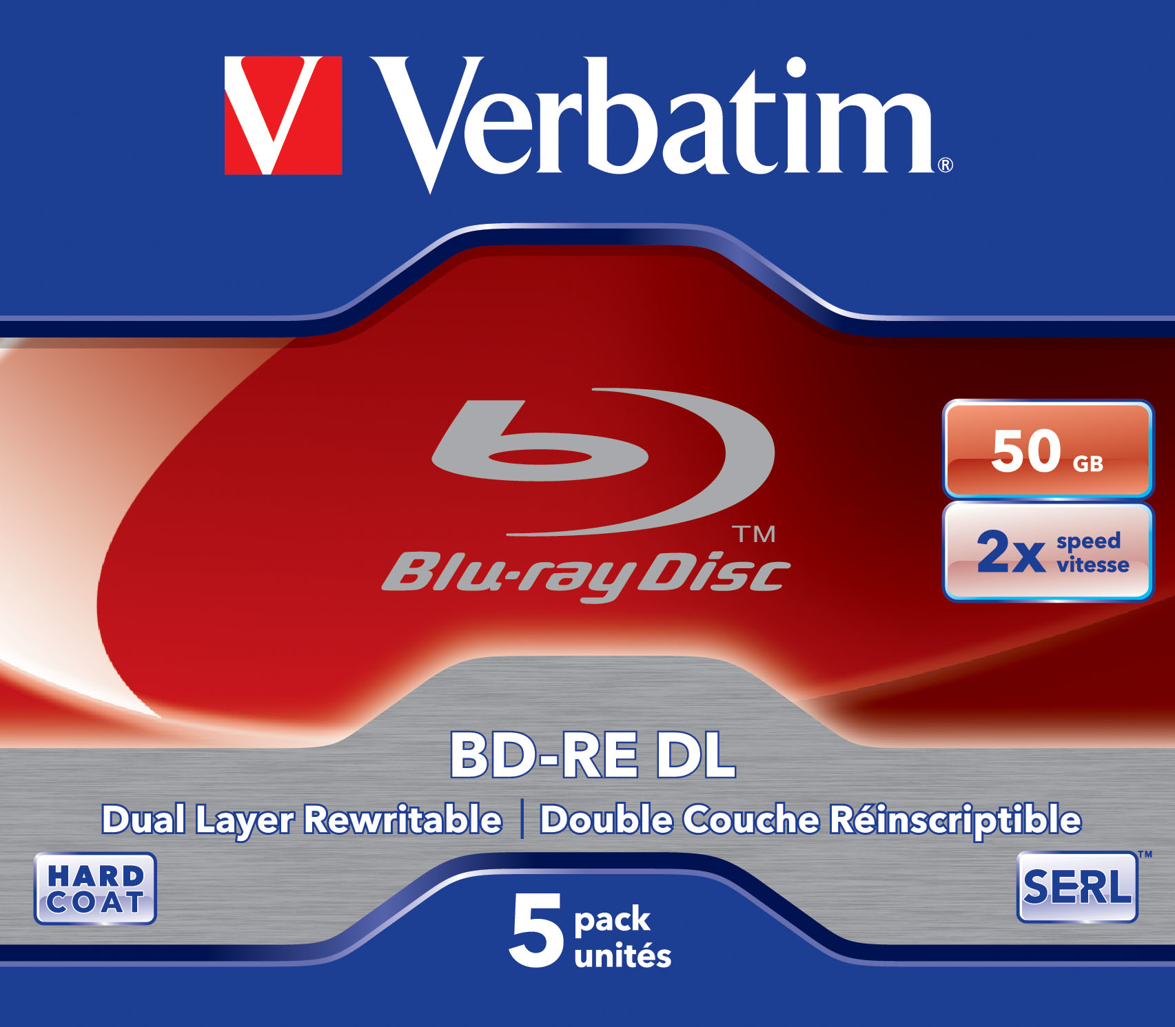 5 verbatim Blu-ray BD-RE 50 GB Double Layer, wiederbeschreibbar