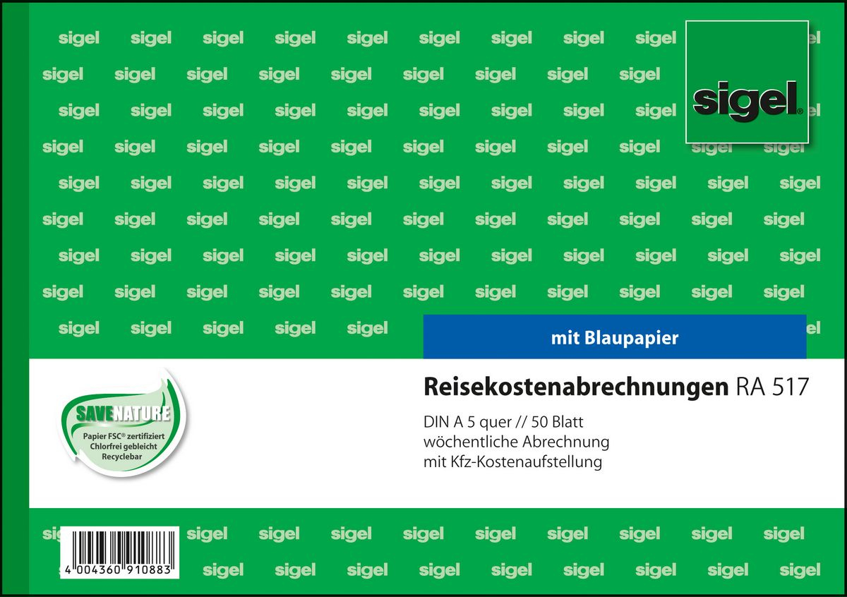 SIGEL Reisekostenabrechnung woechentlich Formularbuch RA517, 1 St