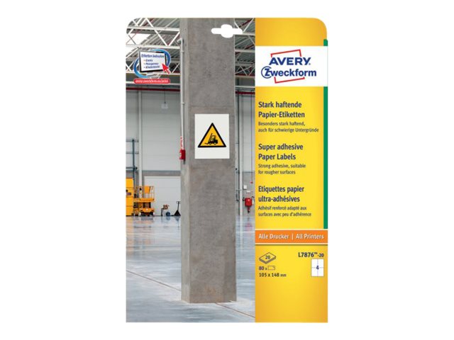 80 AVERY Zweckform Power-Etiketten L7876-20 weiss 105,0 x 148,0 mm 80 AVERY Zweckform Power-Etiketten L7876-20 weiss 105,0 x 148,0 mm