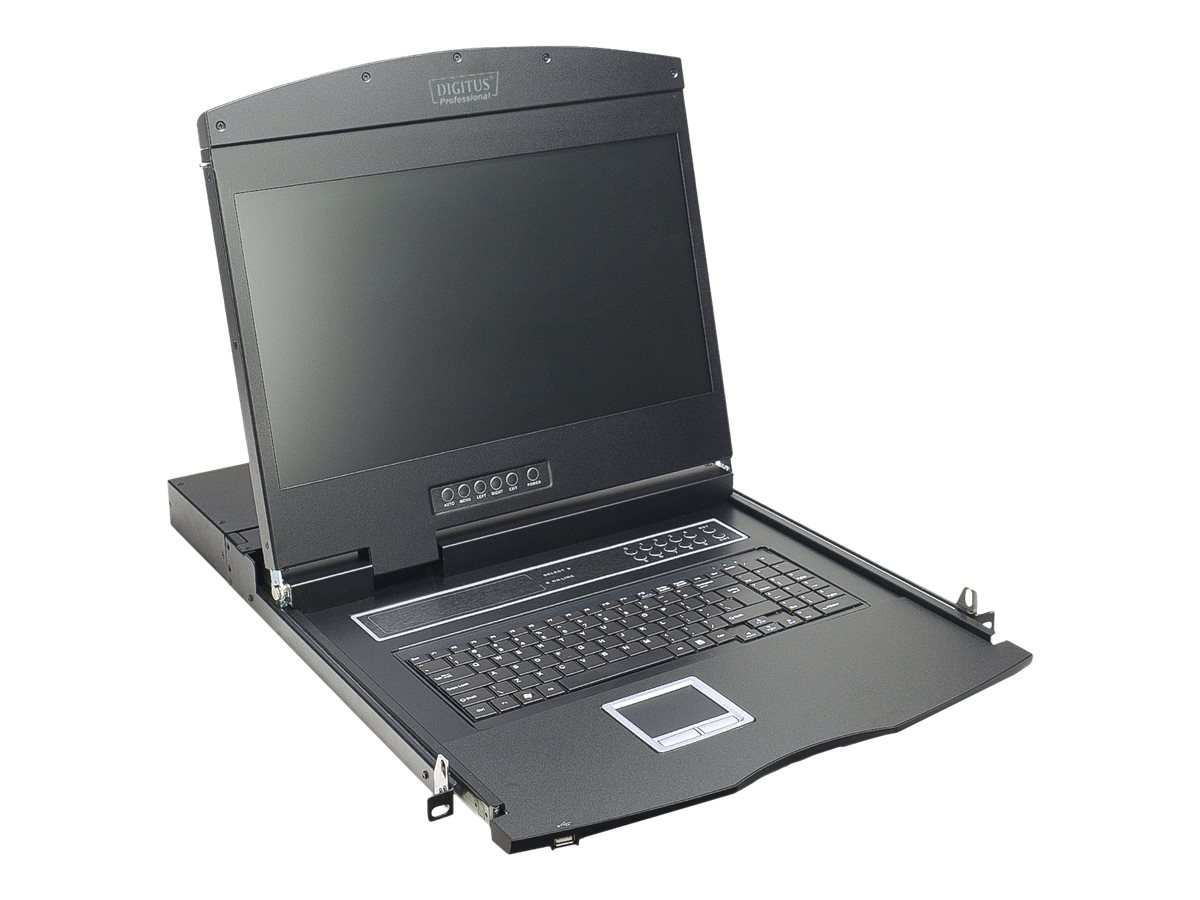 DIGITUS Modulare Konsole mit 48,3cm 19Zoll TFT 16 Port Cat5 KVM Touchpad US Tastatur RAL 9005 schwarz