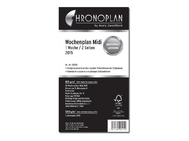 CHRONOPLAN Kalendereinlage 2026 Wochenplan Midi (9,6 x 17,2 cm)