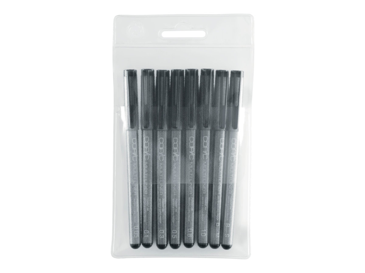 COPIC Multiliner Fineliner schwarz 005 01 03 05 08 10 BS BM mm, 8 St