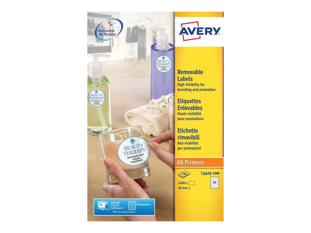 2.400 AVERY Zweckform Etiketten L3415-100 weiss 40,0  x 40,0 mm