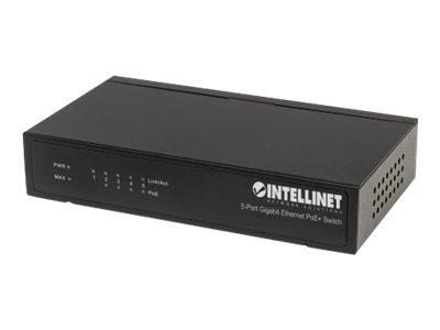 INTELLINET 5-Port Gigabit Ethernet PoE+ Switch 4 x PSE PoE-Ports IEEE 802.3at/af Power-over-Ethernet (PoE+/PoE) 60 W Desktop schwarz INTELLINET 5-Port Gigabit Ethernet PoE+ Switch 4 x PSE PoE-Ports IEEE 802.3at/af Power-over-Ethernet (PoE+/PoE) 60 W Desktop schwarz