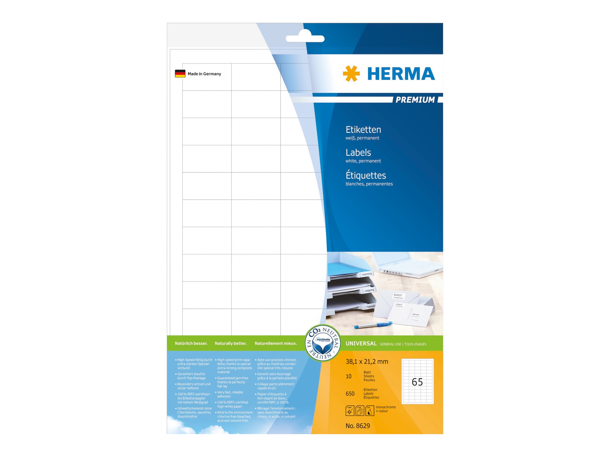 650 HERMA Etiketten 8629 weiÃ 38,1 x 21,2 mm