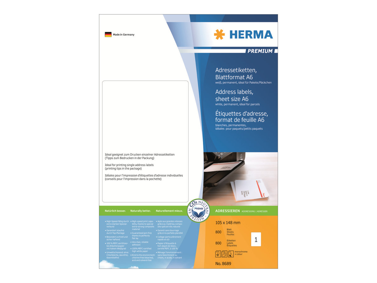 800 HERMA Adressetiketten 8689 weiss 105,0 x 148,0 mm 800 HERMA Adressetiketten 8689 weiss 105,0 x 148,0 mm