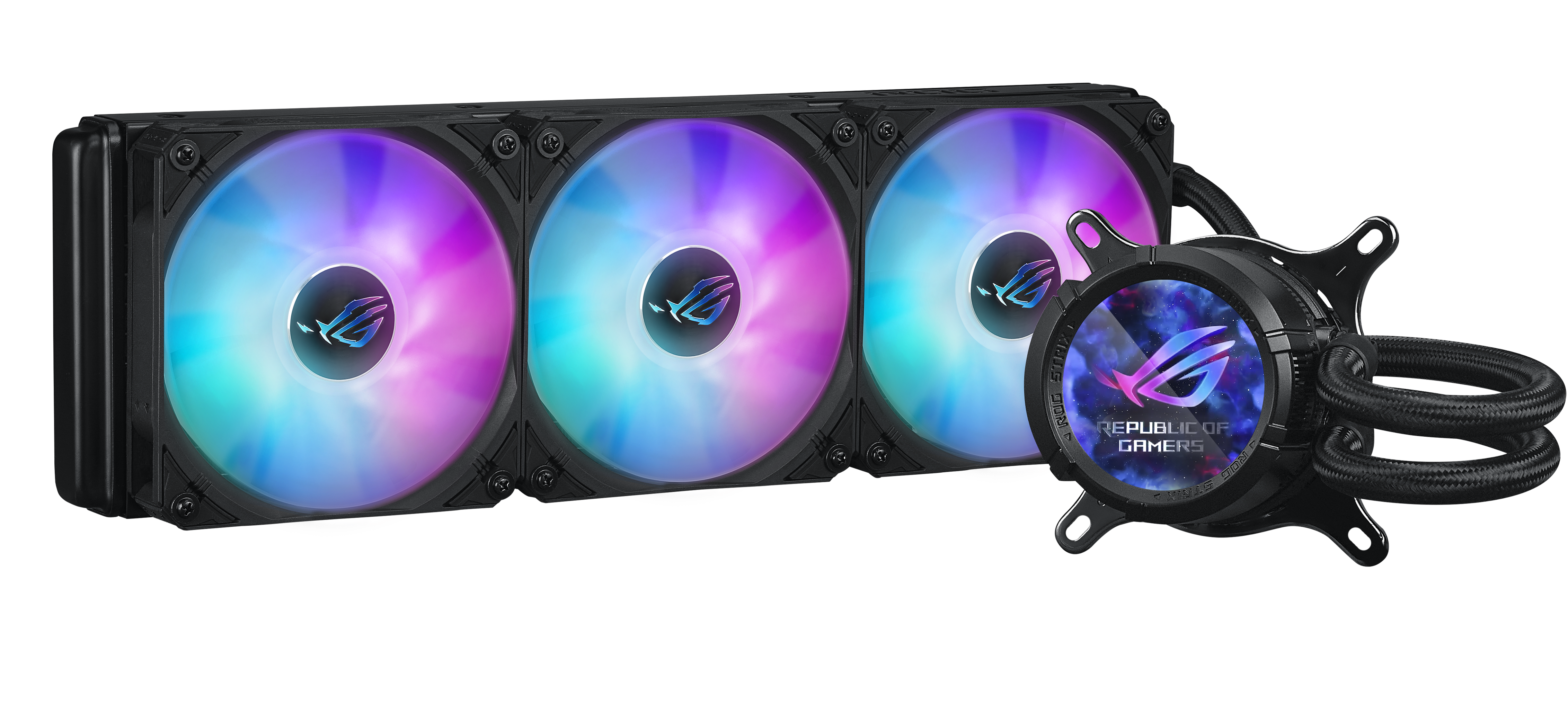 ASUS ROG Strix LC III ARGB LCD allinone CPU liquid cooler with 21 IPS LCD Aseteks new Gen7 v2 pump and premium ROG ARGB fans