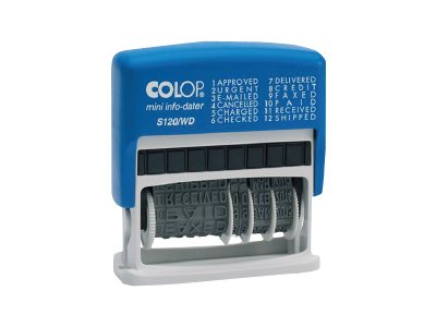 COLOP Datumstempel mit Text Mini-Info-Dater S120/WD selbstfaerbend blau rot ohne Logo, 1 St.