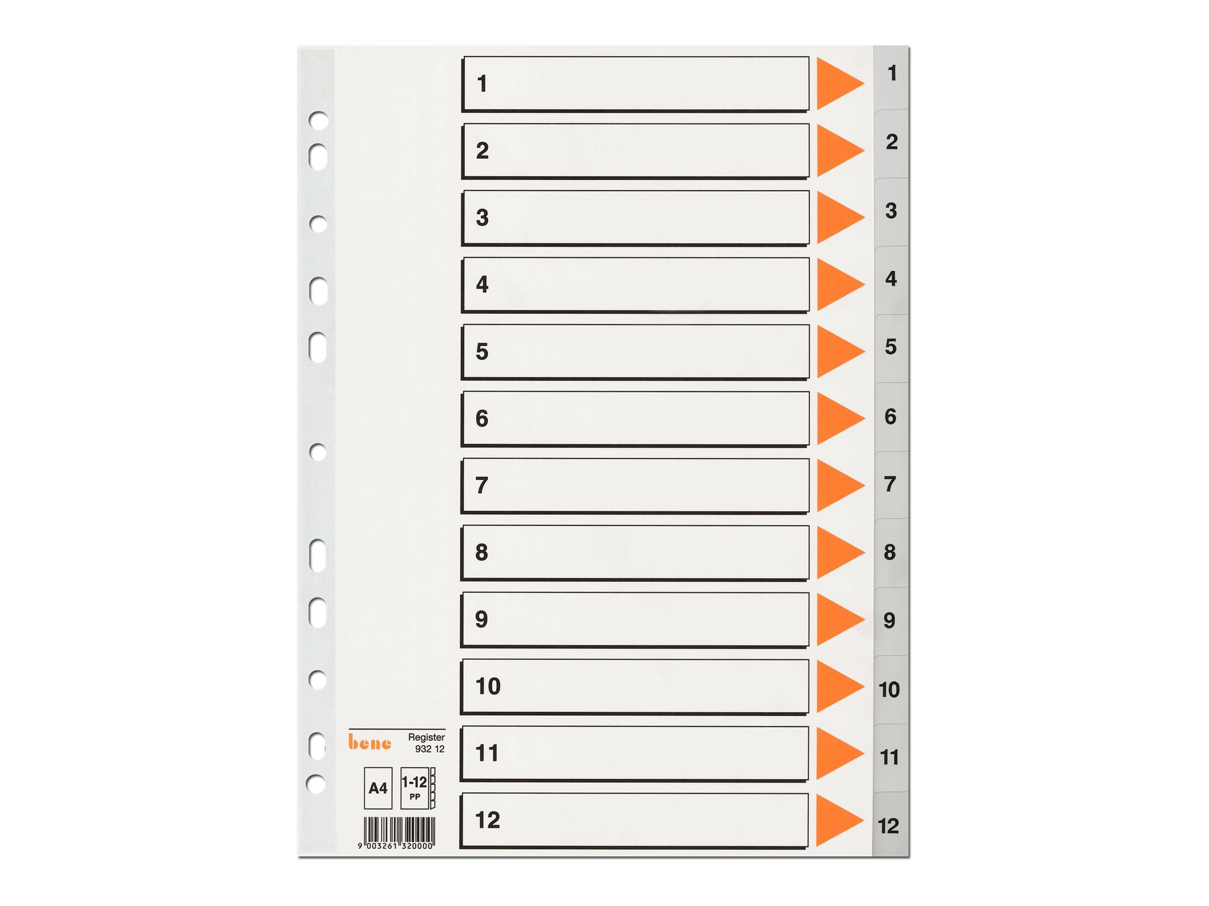 bene Ordnerregister Vollformat 1-12 grau 12-teilig, 1 Satz bene Ordnerregister Vollformat 1-12 grau 12-teilig, 1 Satz