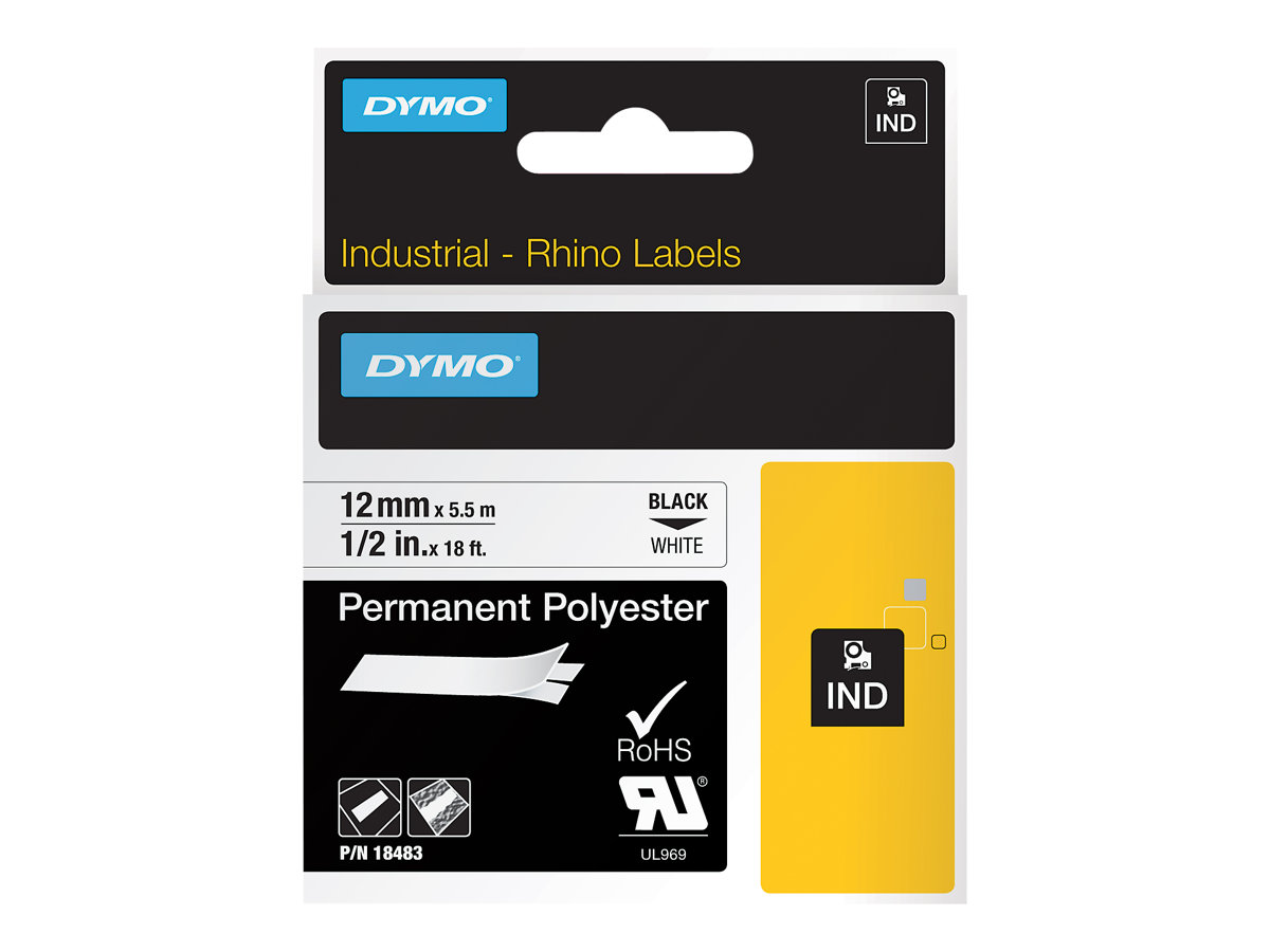 DYMO Schriftband RHINO 18483, 12 mm schwarz auf weià DYMO Schriftband RHINO 18483, 12 mm schwarz auf weiÃ