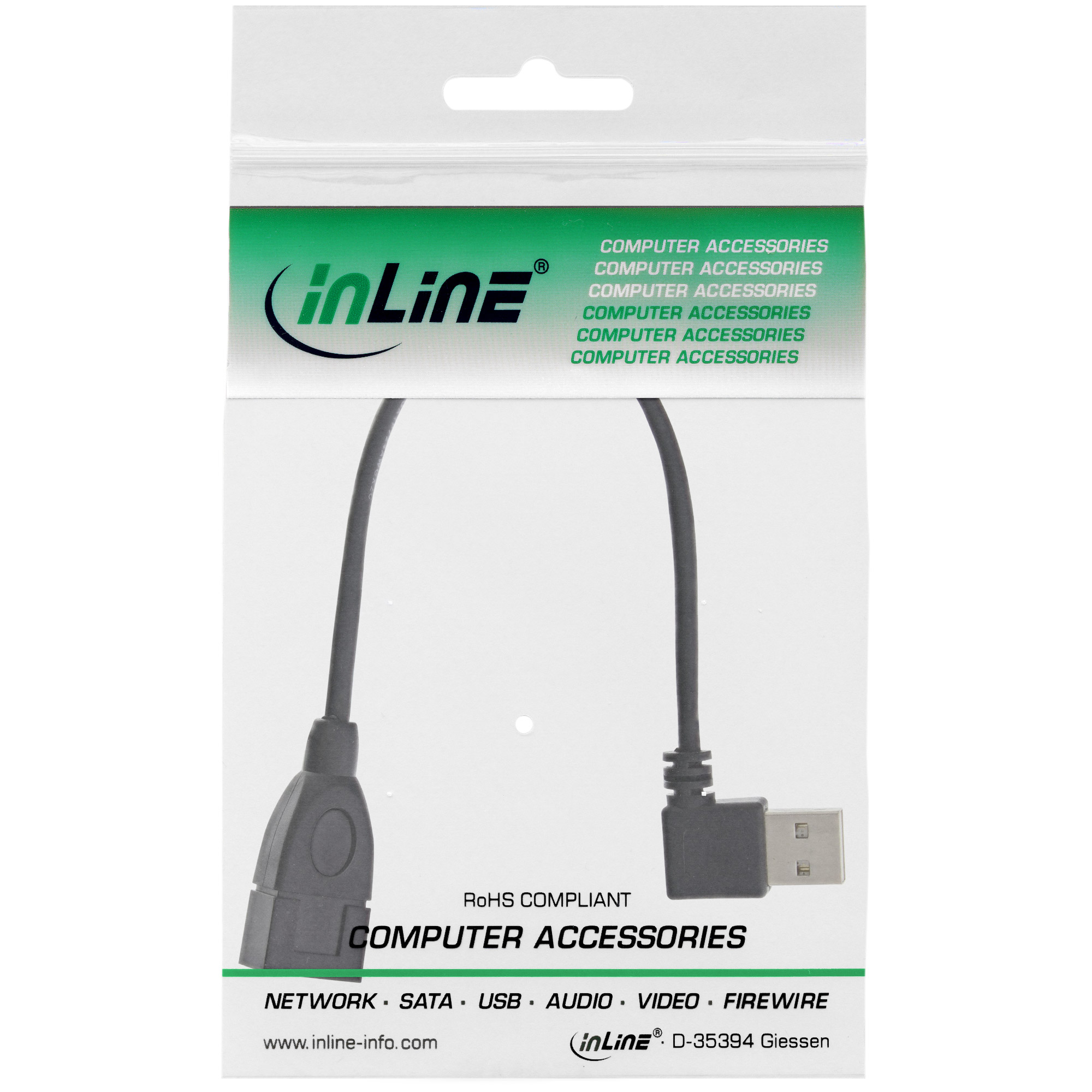 INLINE Smart USB 2.0 Verlaengerung gewinkelt Stecker Buchse Typ A schwarz 0,2m