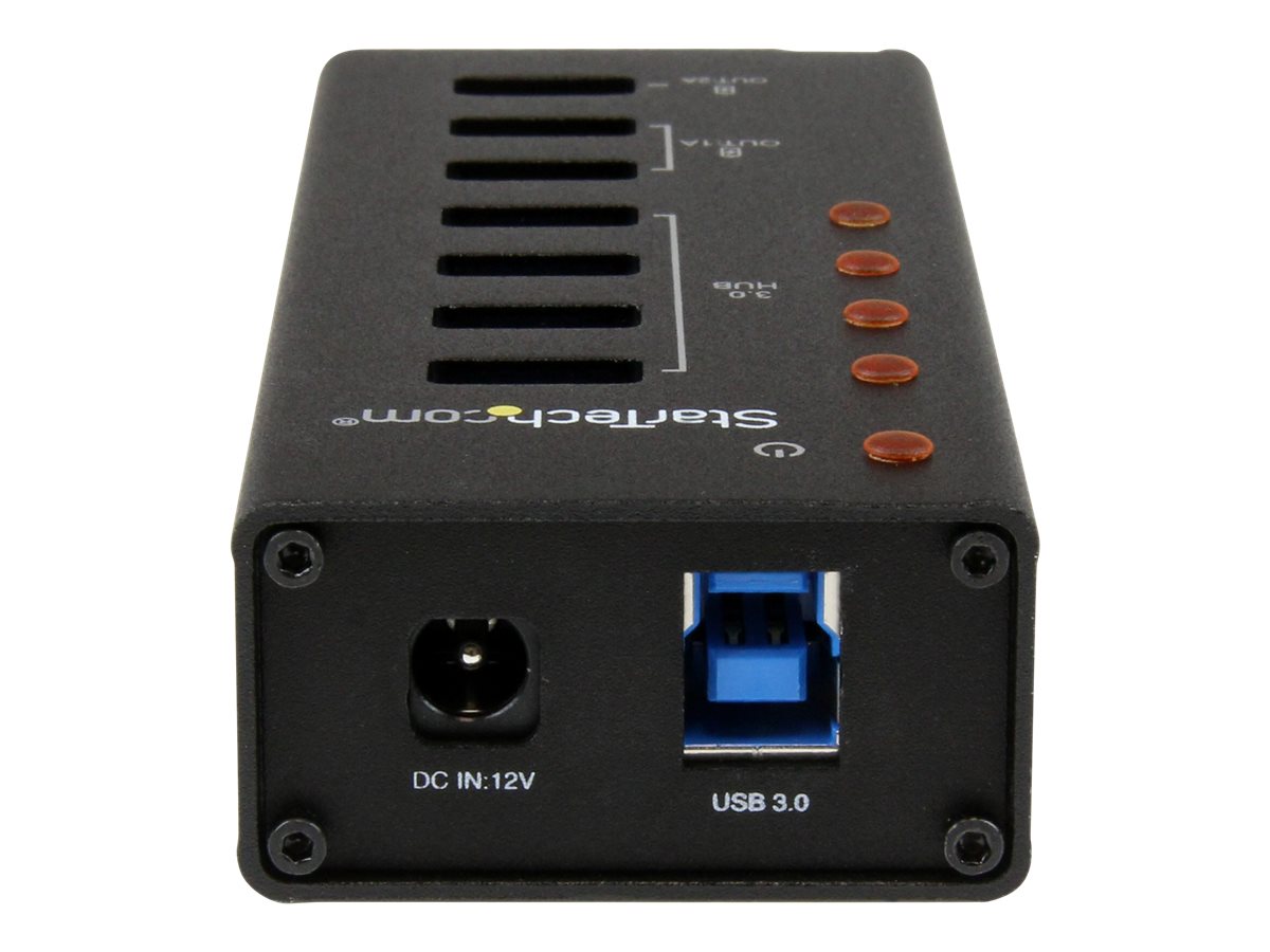 STARTECH.COM 4 Port USB 3.0 Hub plus 3 Ladeanschluessen (2x 1A & 1x 2A) - Metallgehaeuse zur Wandmontage - USB Hub mit Ladeports