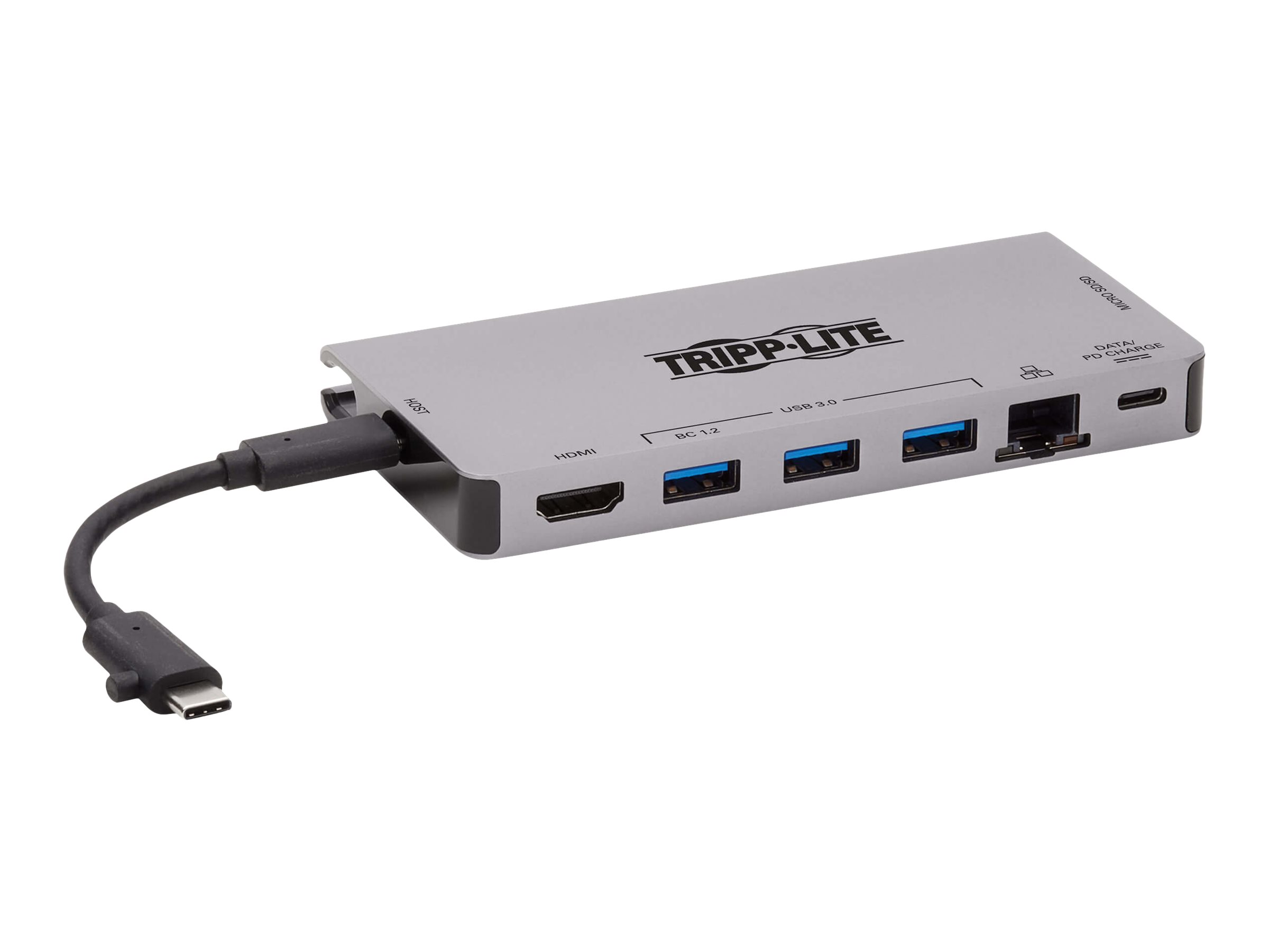 EATON TRIPPLITE USB-C Dock - 4K HDMI USB 3.2 Gen 1 USB-A Hub GbE Memory Card 100W PD Charging Detachable Cord