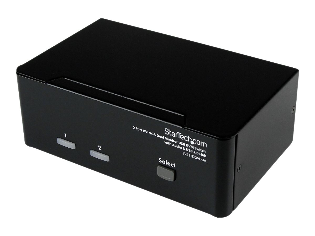 StarTech.com Dual DVI VGA 2 Port Monitor Audio Switch 2-fach KVM Umschalter USB 2.0 1920x1200 - 2 x USB 2.0 4 x DVI-I 4 x Klinke (Buchse) - KVM-/Audio-/USB-Switch - 2 Anschlüsse