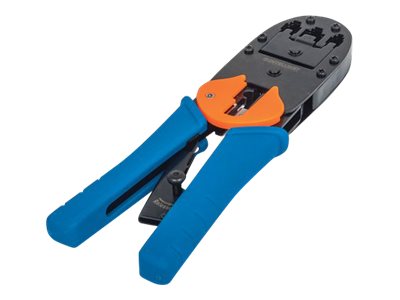 INTELLINET Universal Crimpwerkzeug Fuer RJ45 RJ12 und RJ11 Modularstecker Fuer Rund- und Flachkabel geeignet Ratschenfunktion