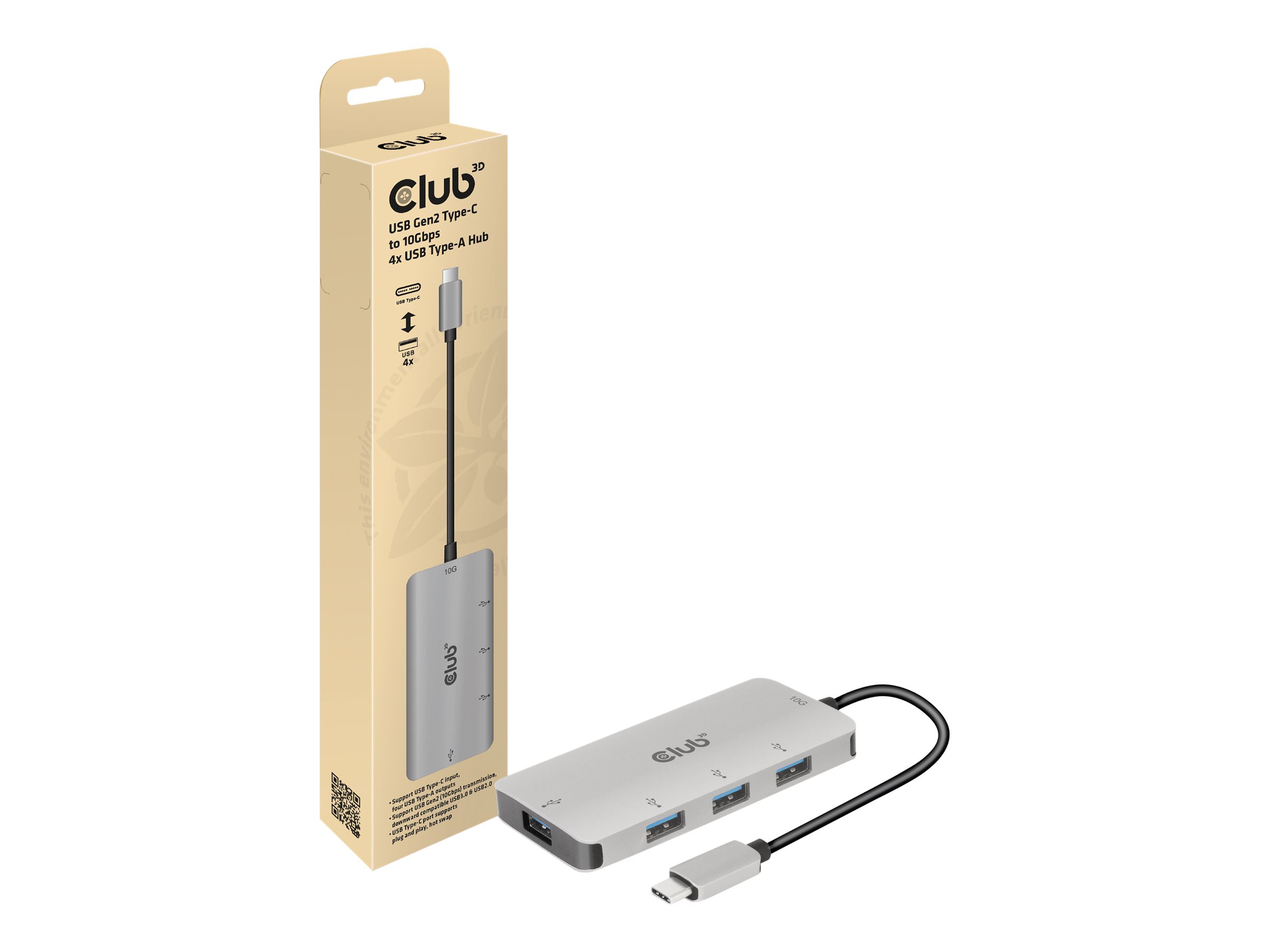 Club3D USB-Hub USB 3.1 Typ C > 4x USB 3.1 Typ A  10Gbps retail