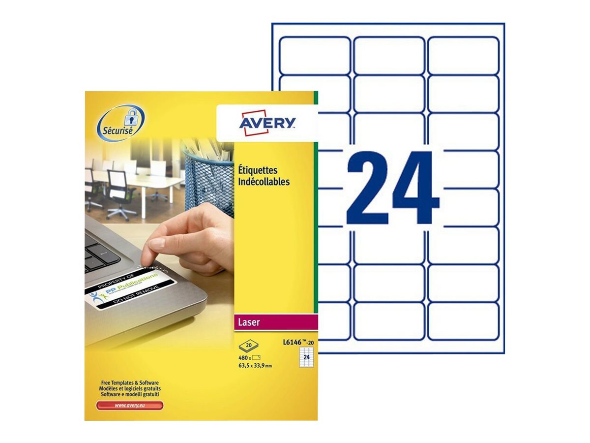 480 AVERY Zweckform abziehsichere Folienetiketten L6146-20 weiÃ 63,5 x 33,9 mm