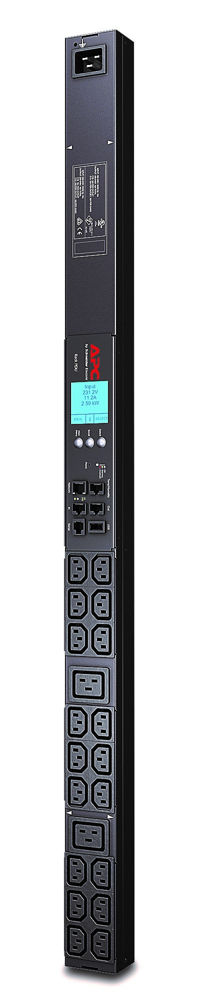 APC Metered Rack PDU Rack AC 200208230V RS232 input IEC 60320 C20 output connectors 20 power IEC 60320 C13 IEC 60320 C19 BK