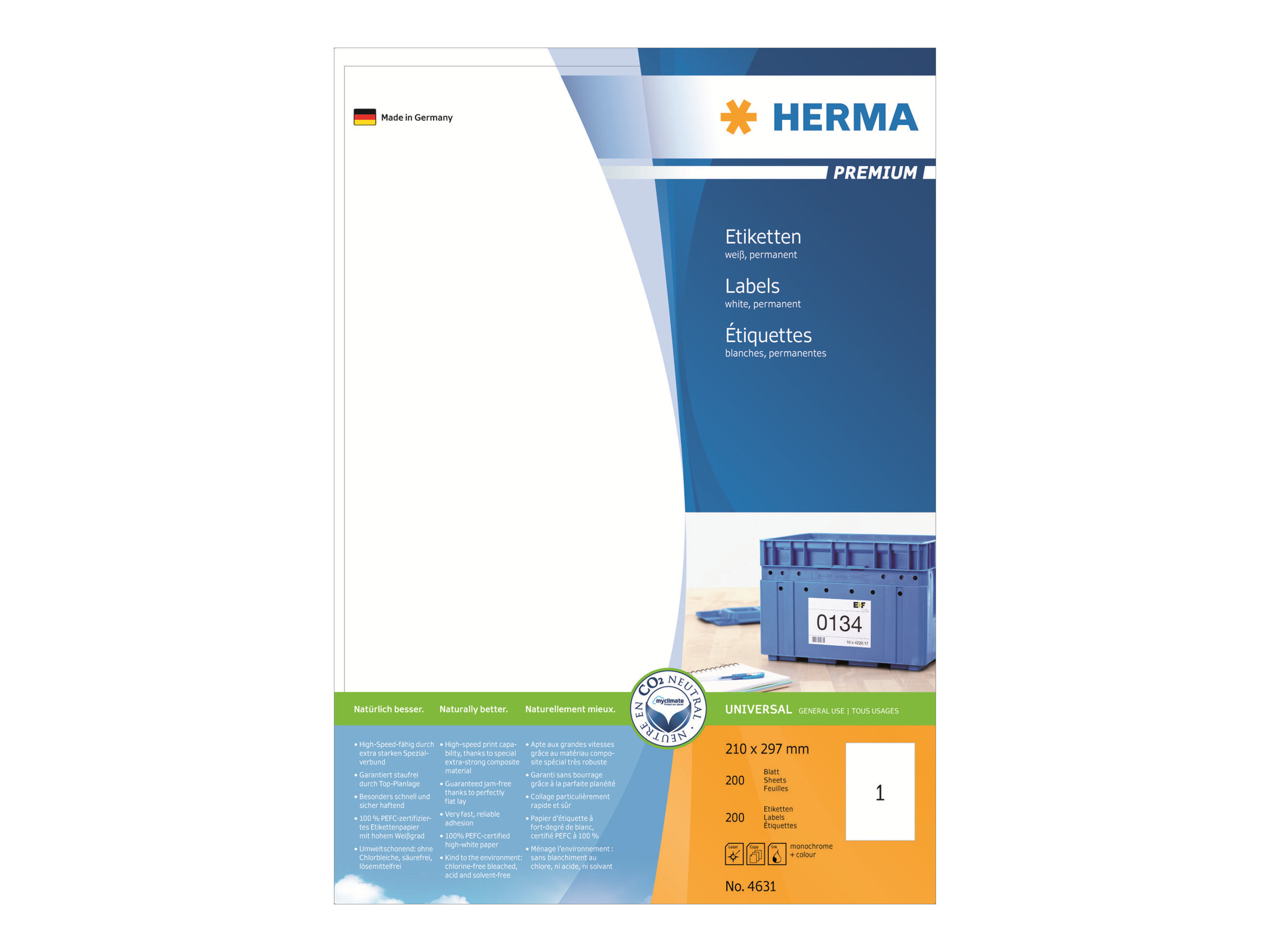 200 HERMA Etiketten 4631 weiss 210,0 x 297,0 mm 200 HERMA Etiketten 4631 weiss 210,0 x 297,0 mm