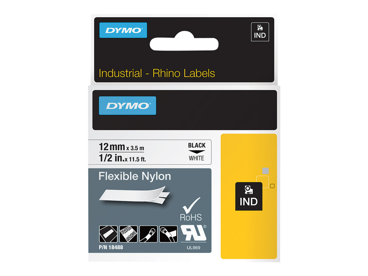 DYMO Schriftband RHINO 18488, 12 mm schwarz auf weià DYMO Schriftband RHINO 18488, 12 mm schwarz auf weiÃ