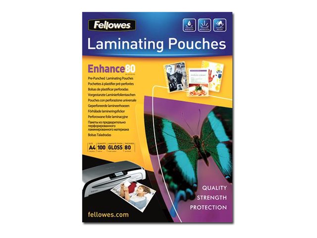 100 Fellowes Enhance80 Laminierfolien glaenzend fuer A4 80 micron Universal-Lochung 100 Fellowes Enhance80 Laminierfolien glaenzend fuer A4 80 micron Universal-Lochung