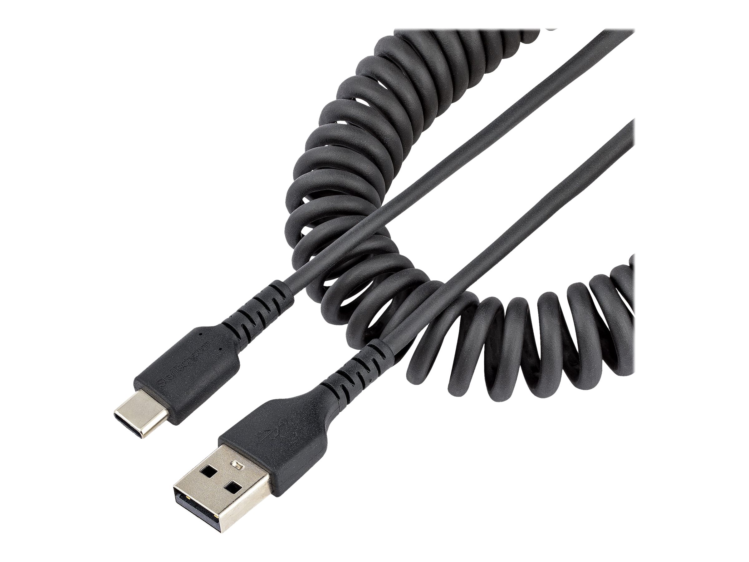 STARTECHCOM 20in 50cm USB A to C Charging Cable Coiled Heavy Duty USB 20 A to TypeC Durable Fast Charge Sync USBC Cable Black