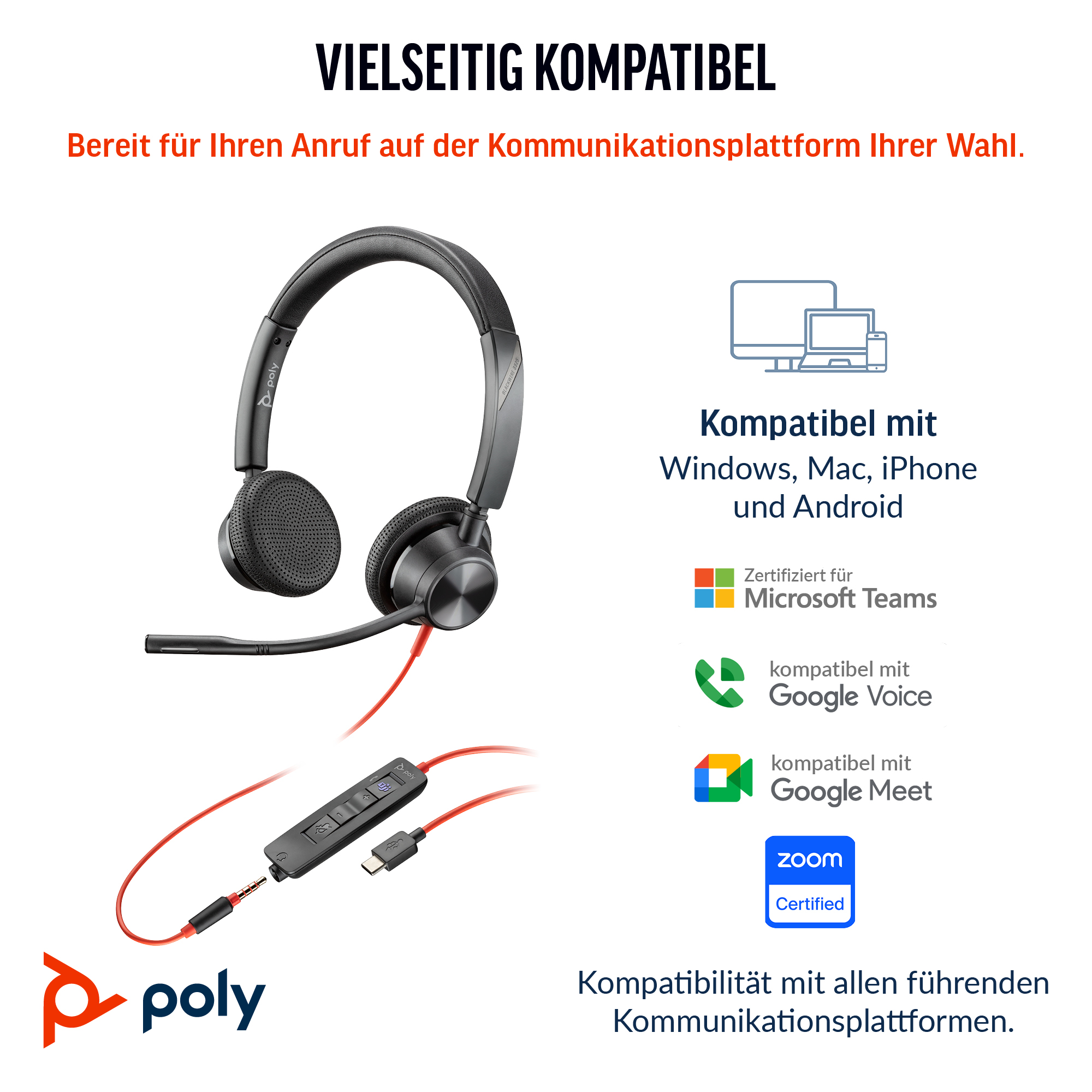 HP Poly Blackwire 3325 Stereo Microsoft Teams Certified USBC Headset 35mm Plug USBCA Adapter 21401601