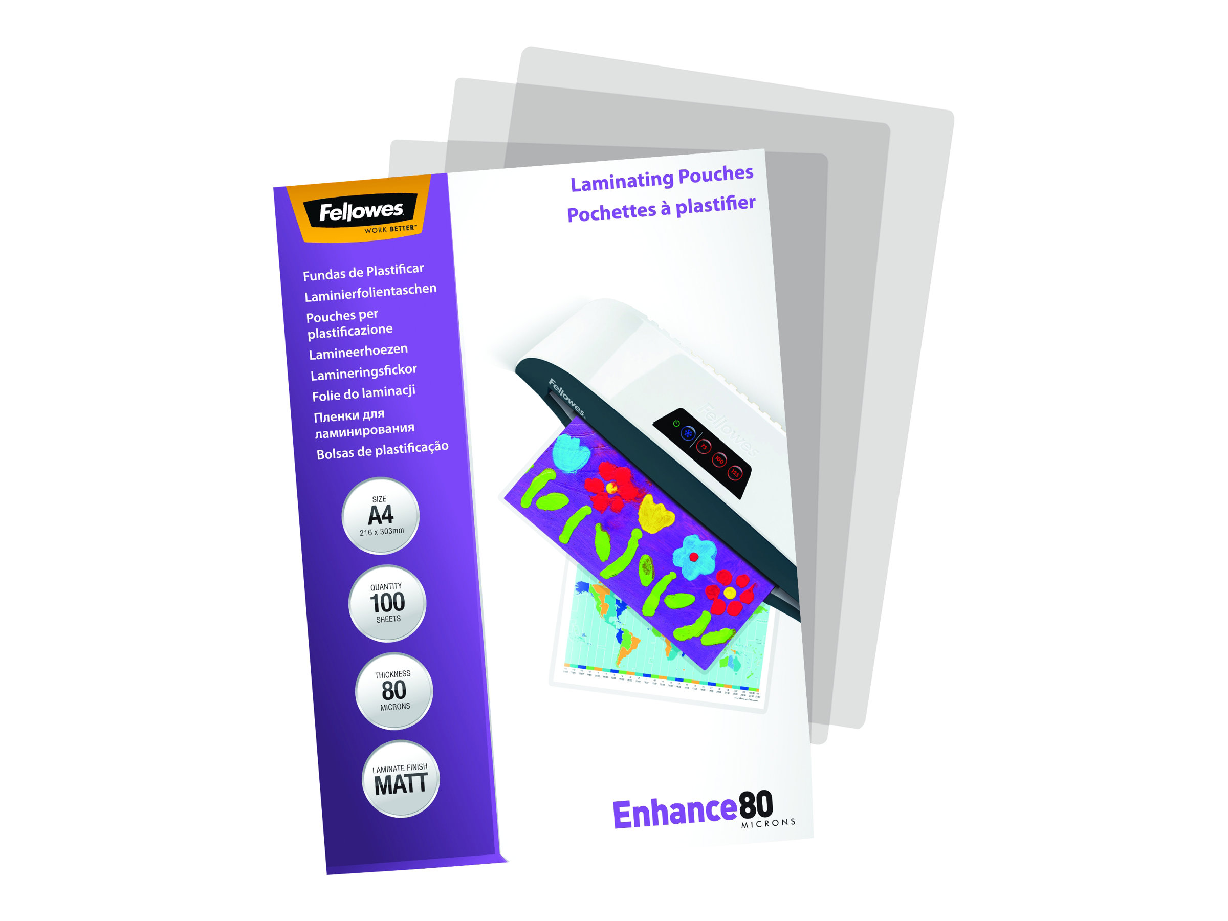100 Fellowes Enhance80 Laminierfolien matt fuer A4 80 micron