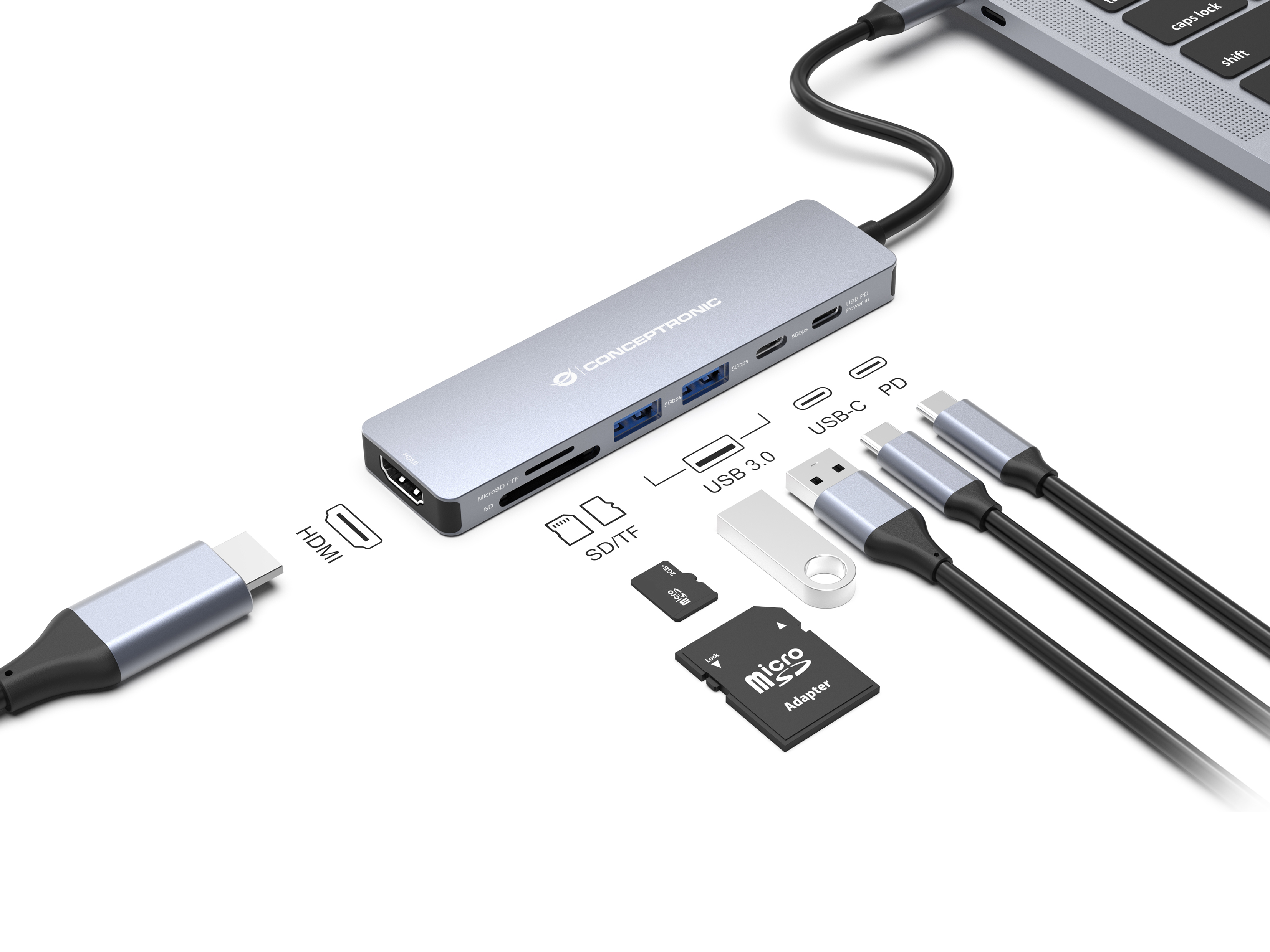 CONCEPTRONIC 71 Dock USBCHDMIUSBC2xUSBA 25cm gr