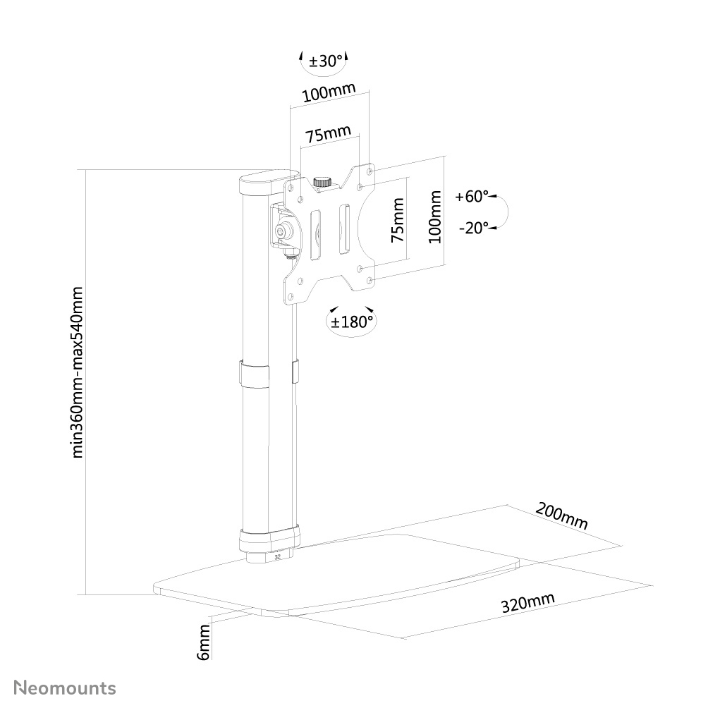 NEOMOUNTS Flatscreen Desk Mount 25,4cm 10Zoll 76,2cm 30Zoll Black